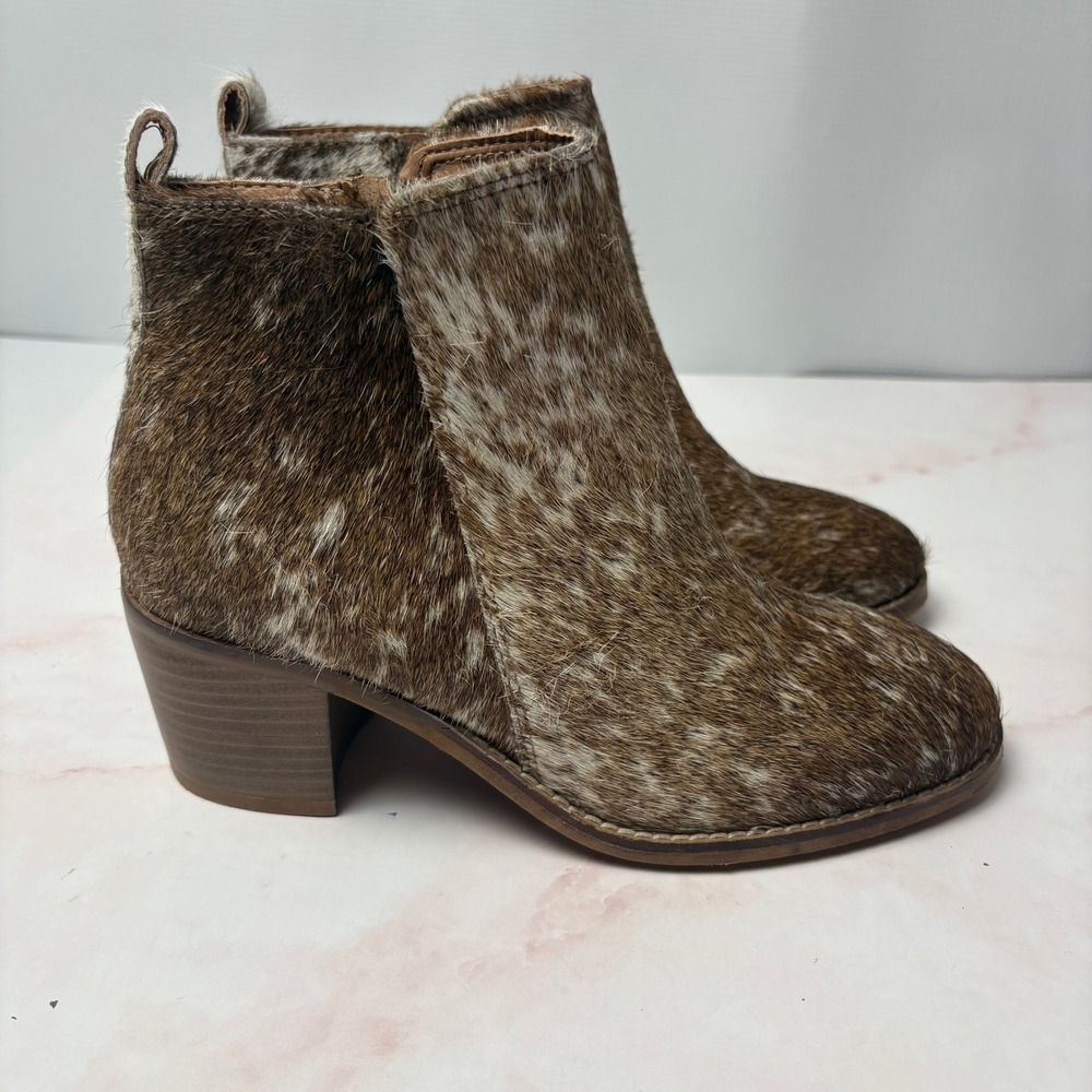 Myra Brown White Hair on‎ Hide Cowhide Ankle Boots US 6 Western Boho Brindle - Picture 3 of 7